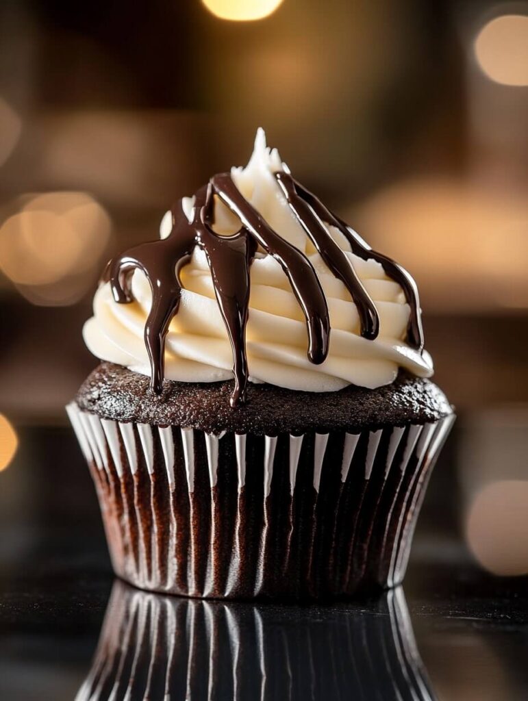 Single Tuxedo Cupcake with Rich Chocolate and Vanilla Swirl