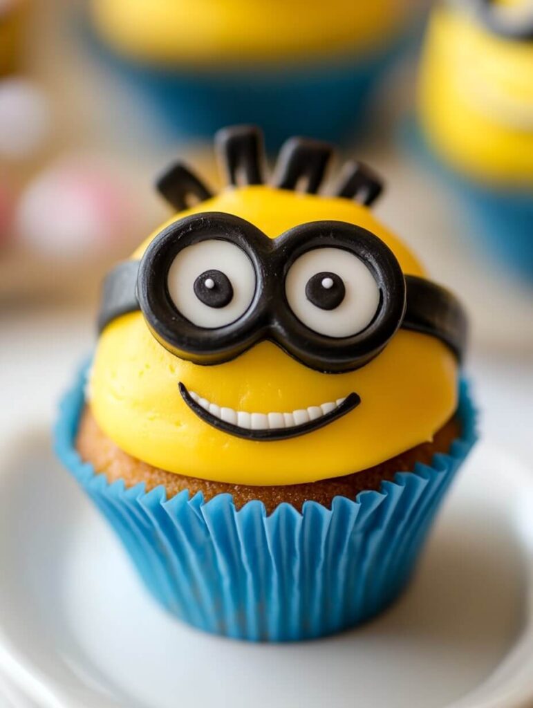 Smiling Minion Cupcake Close-Up