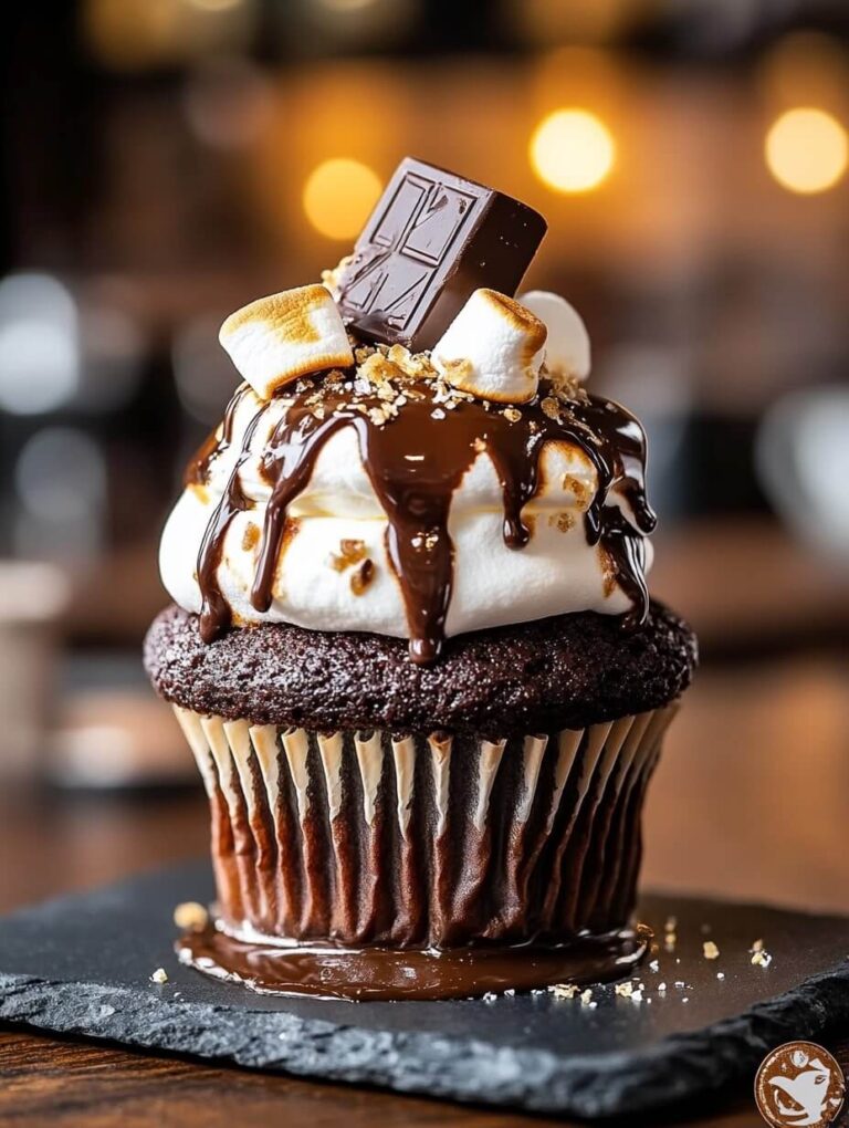 S'mores Cupcake with Toasted Marshmallows and Dripping Chocolate