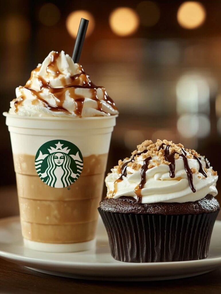 S'mores Frappuccino Cupcake with a Starbucks Drink