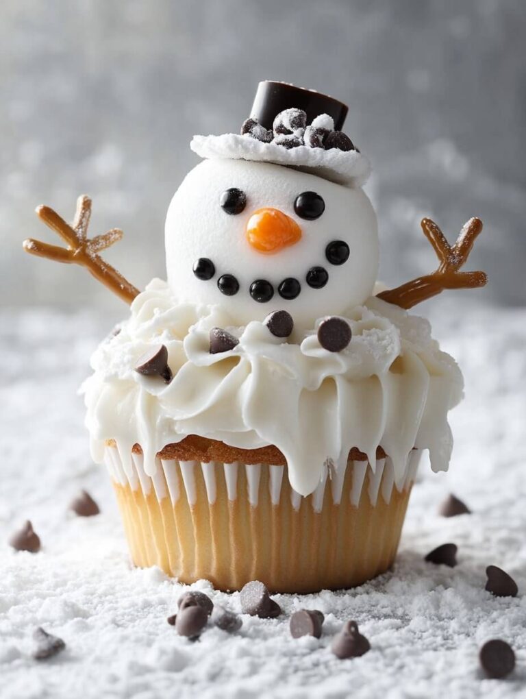 Snowman Cupcake with Chocolate Accents