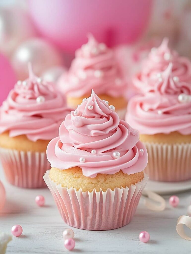 Soft Pink Cupcakes with Pearl Decorations