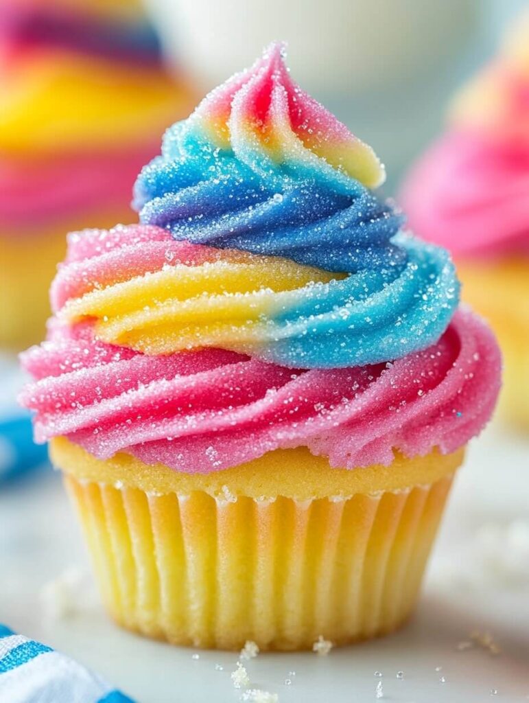 Sparkling Rainbow Swirl Cupcake