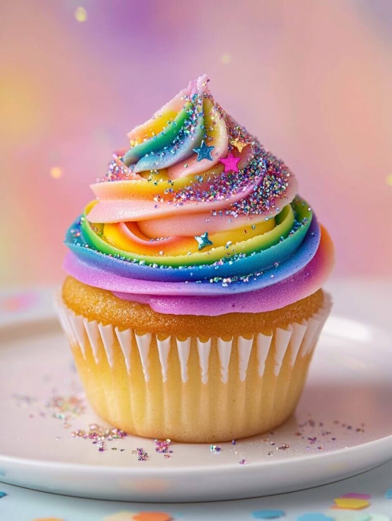 Sparkling Rainbow Swirl Cupcake