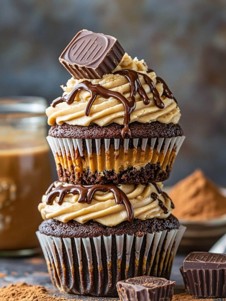 Stacked Cupcakes with Chocolate and Peanut Butter