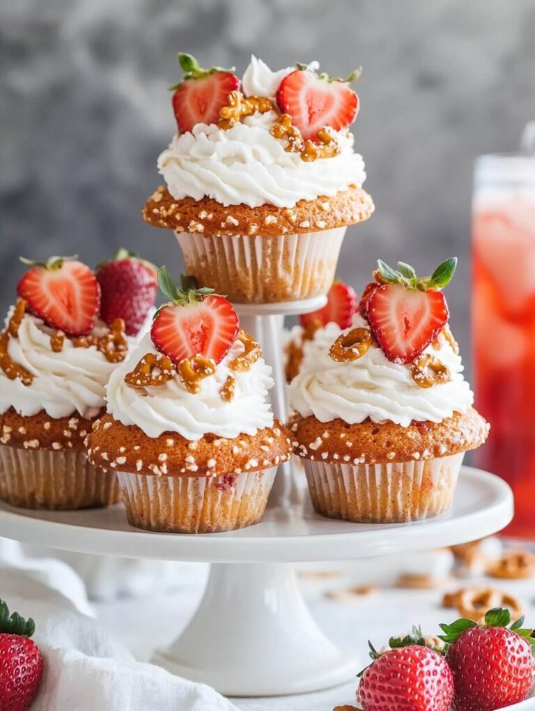 Strawberry Pretzel Crunch Cupcake Display