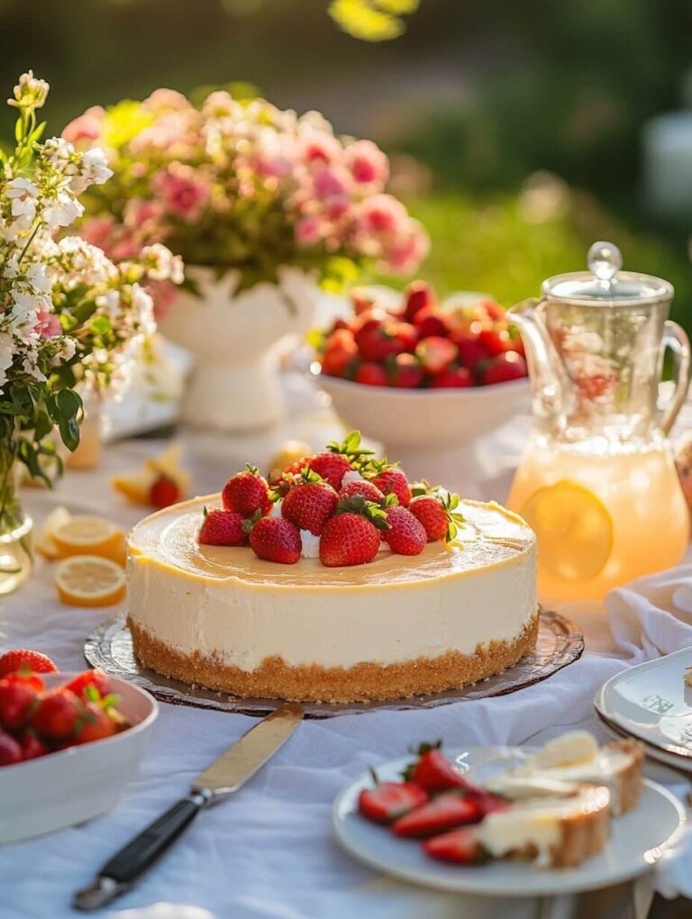 Summer Strawberry Cheesecake Table Setting