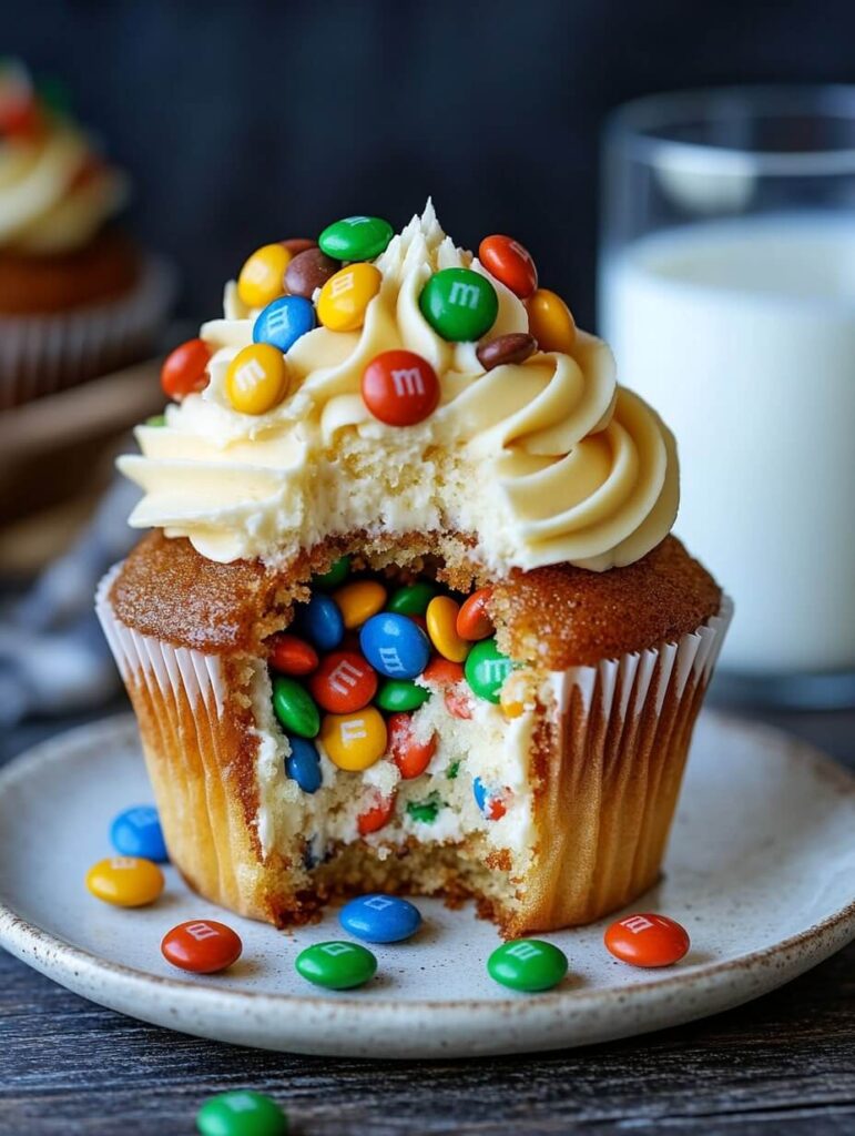 Surprise M&M Filled Cupcake