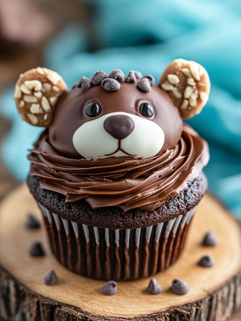 Teddy Bear Cupcake with Chocolate and Nutty Ears