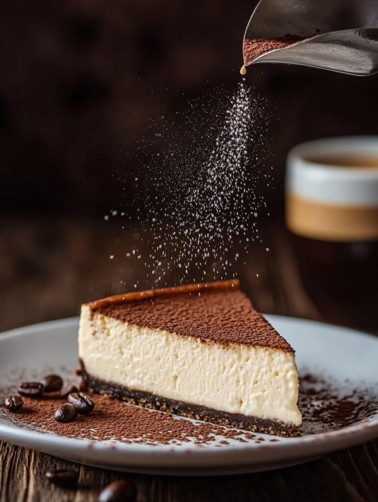 Tiramisu-Inspired Cheesecake with Cocoa Dusting