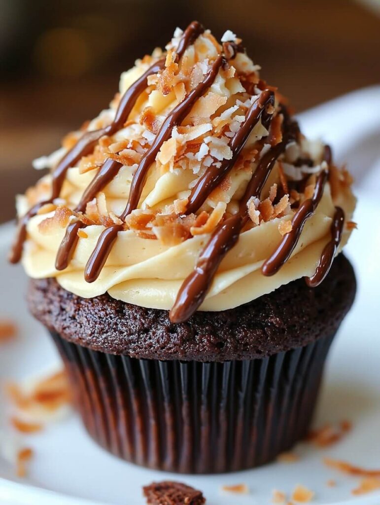 Toasted coconut chocolate cupcake