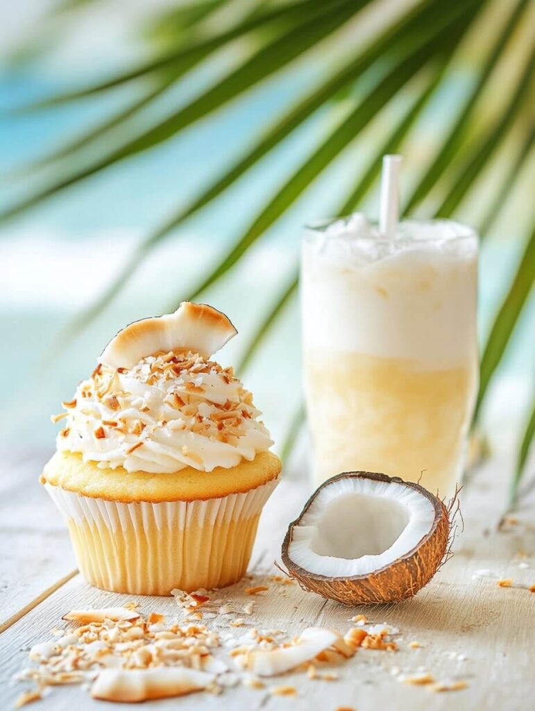 Tropical Coconut Cupcake by the Beach