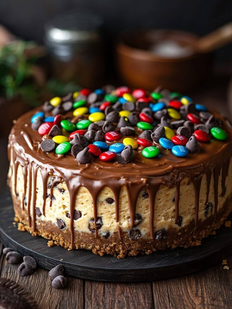 Whole Chocolate Drizzle Cheesecake with M&Ms