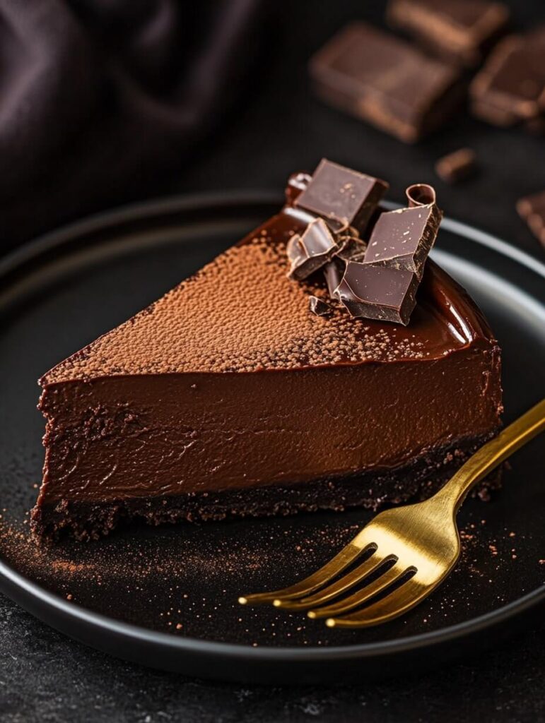 Whole Dark Chocolate Cheesecake on Elegant Plate