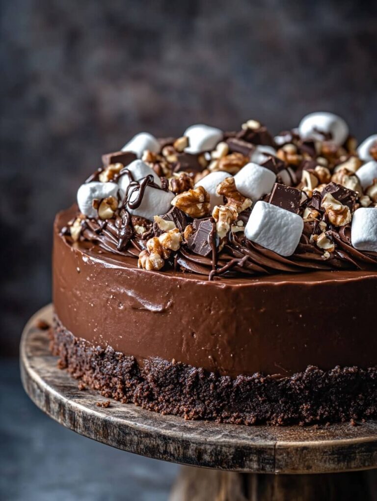 Whole Rocky Road Cheesecake with Nut and Chocolate Toppings