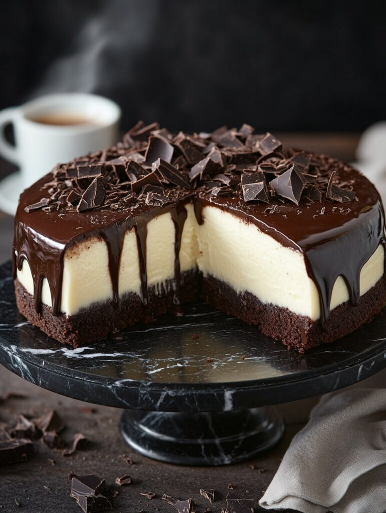 Whole chocolate ganache cheesecake with dripping effect