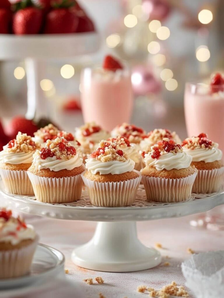 Strawberry Crunch Cupcakes on a Festive Dessert Table